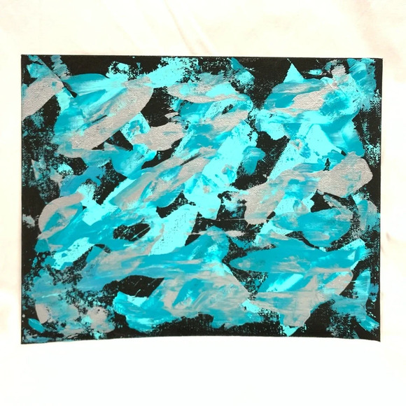 Teal, silver metallic, and aqua original art! - Picture 1 of 8